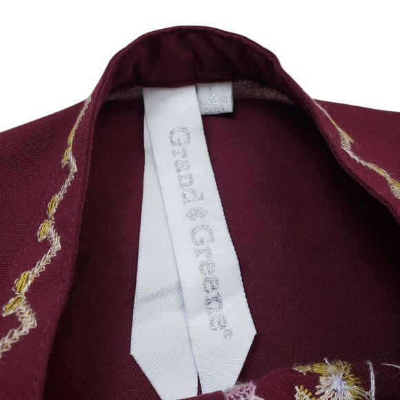 Grand & Greene Tunic Top Large Burgundy Floral Embroidered Button Front - Picture 4 of 13